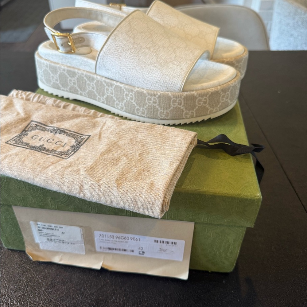Gucci White/Cream Slingback Platform Sandals Size 42 - Picture 2 of 10